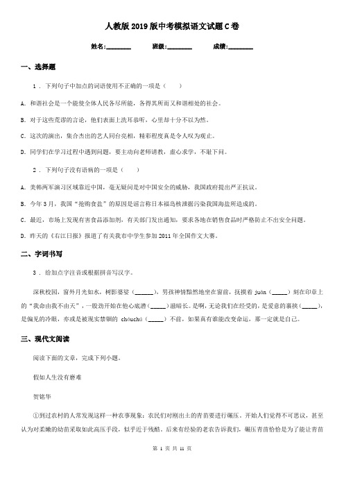 人教版2019版中考模拟语文试题C卷(检测)