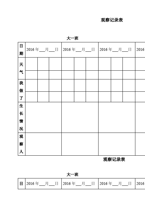 自然角观察记录表表格