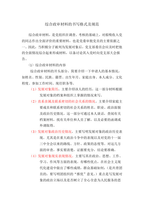 综合政审材料的书写格式