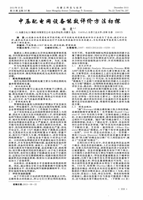 中压配电网设备能效评价方法初探