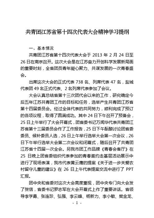 共青团江苏省第十四次代表大会精神