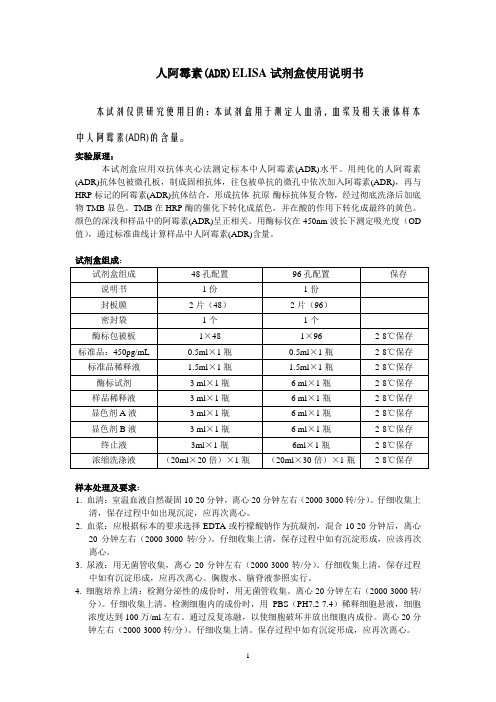 人阿霉素(ADR)ELISA试剂盒使用说明书