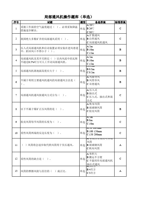 局部通风机操作作业题库