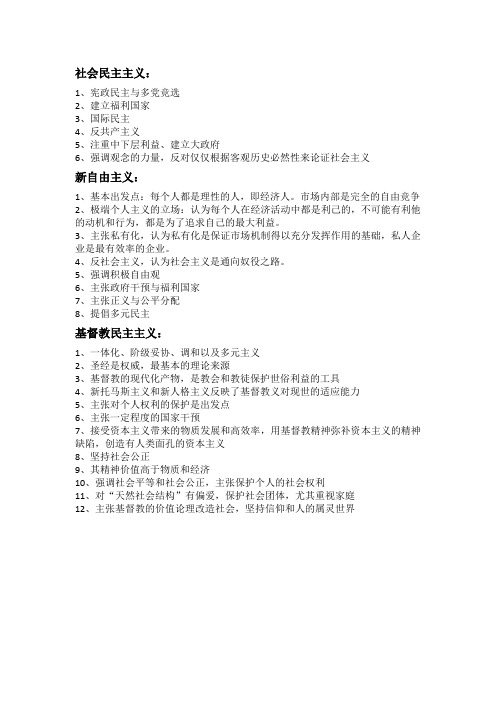 社会民主主义、自由主义与基督教民主主义的对比