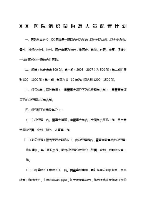 XX医院组织架构人员配置计划