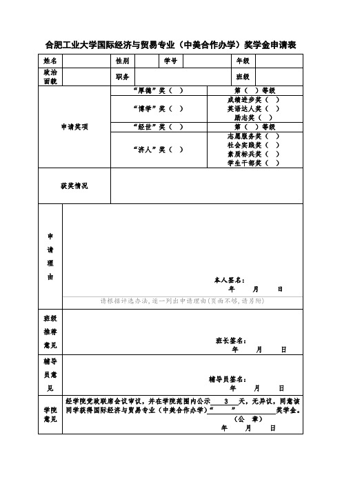 合肥工业大学国际经济与贸易专业中美合作办学奖学金申