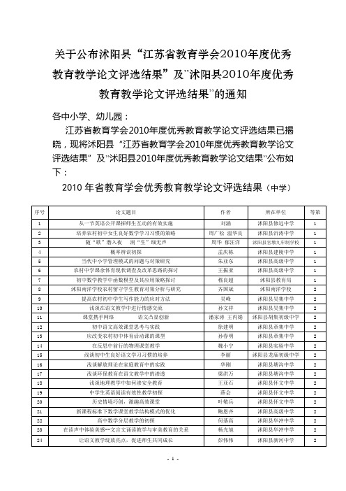 论文评选结果