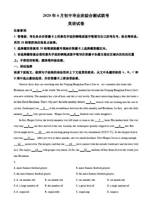 2020年6月广东省广州市华南师大附中中考二模英语试题(Word学生考试版)