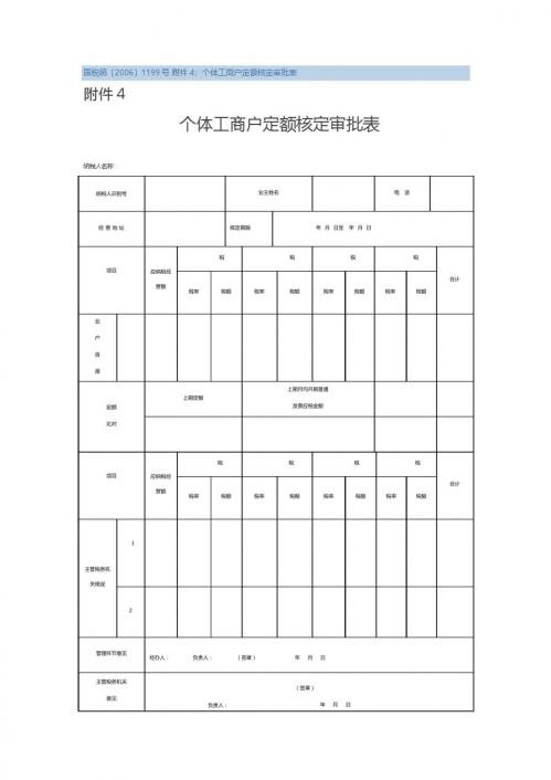 个体工商户定额核定审批表