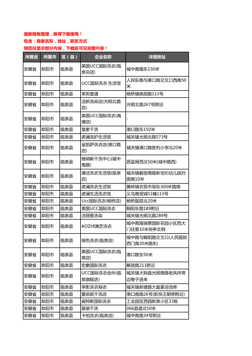 新版安徽省阜阳市临泉县洗衣店企业公司商家户名录单联系方式地址大全44家