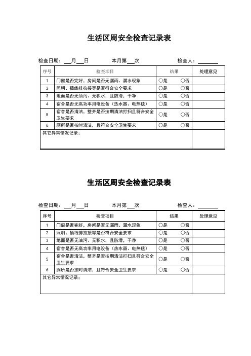 生活区检查表