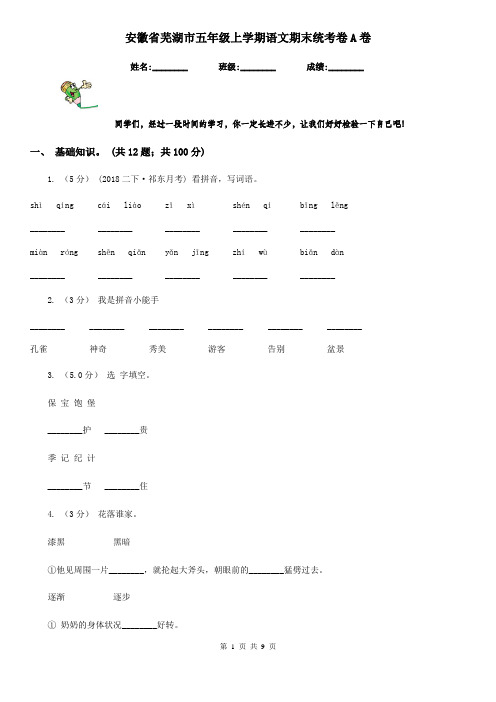 安徽省芜湖市五年级上学期语文期末统考卷A卷