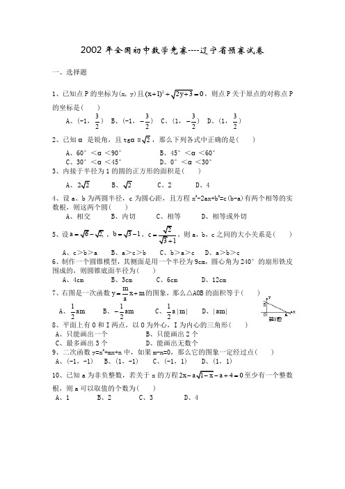 2002年全国初中数学竞赛辽宁试题.doc