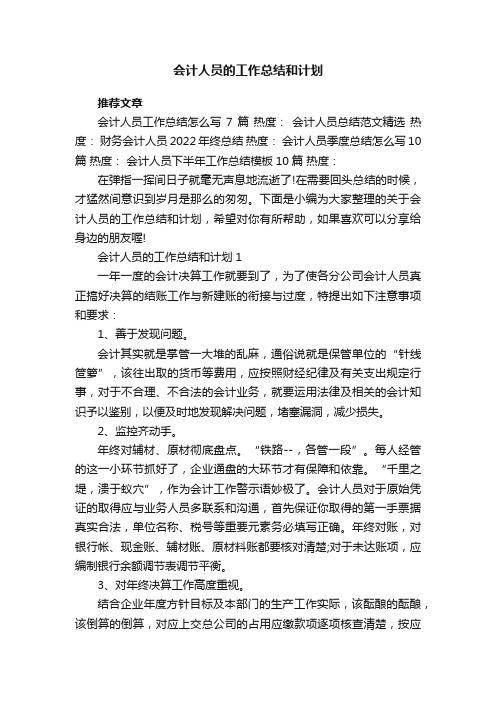 会计人员的工作总结和计划