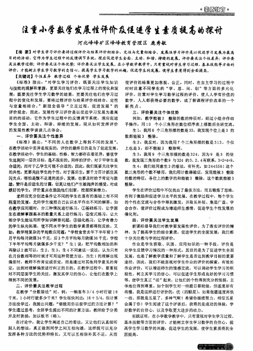注重小学数学发展性评价及促进学生素质提高的探讨