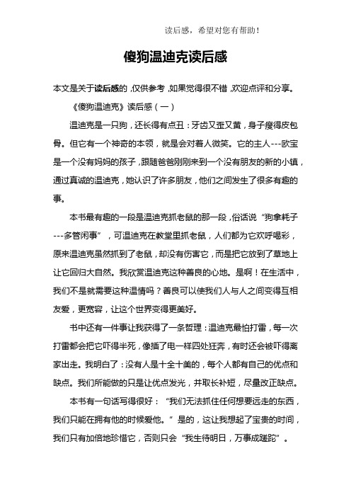 傻狗温迪克读后感