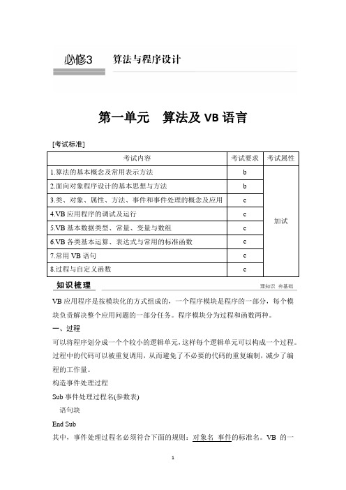创新设计选考总复习 信息技术 必修3算法与程序设计 第1单元算法及VB语言(教师版)