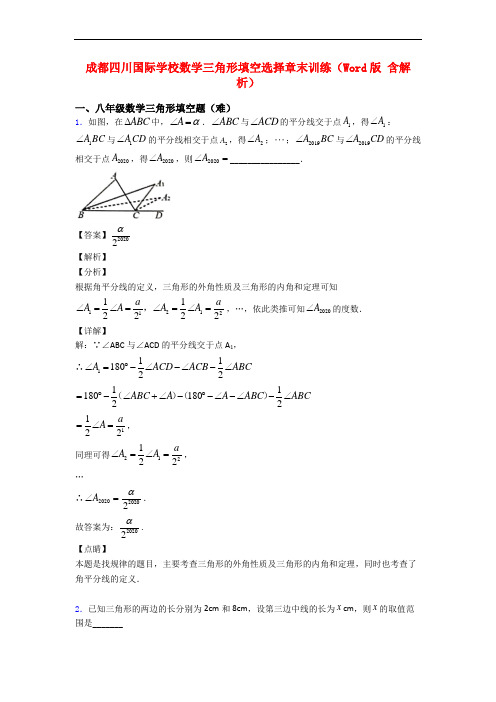 成都四川国际学校数学三角形填空选择章末训练(Word版 含解析)