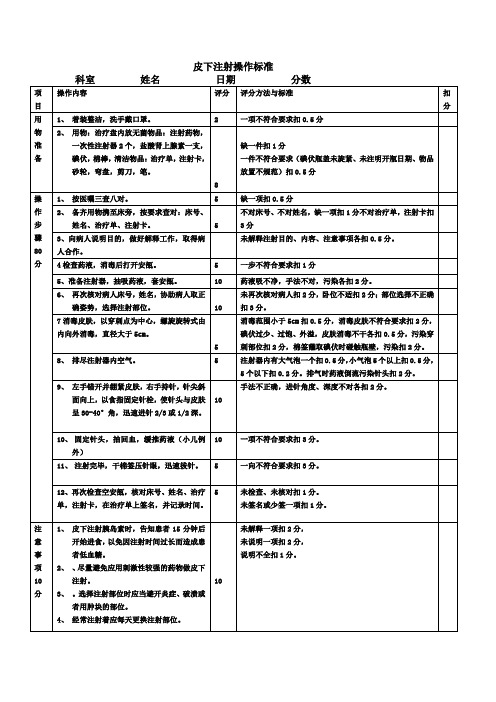 皮下注射操作标准