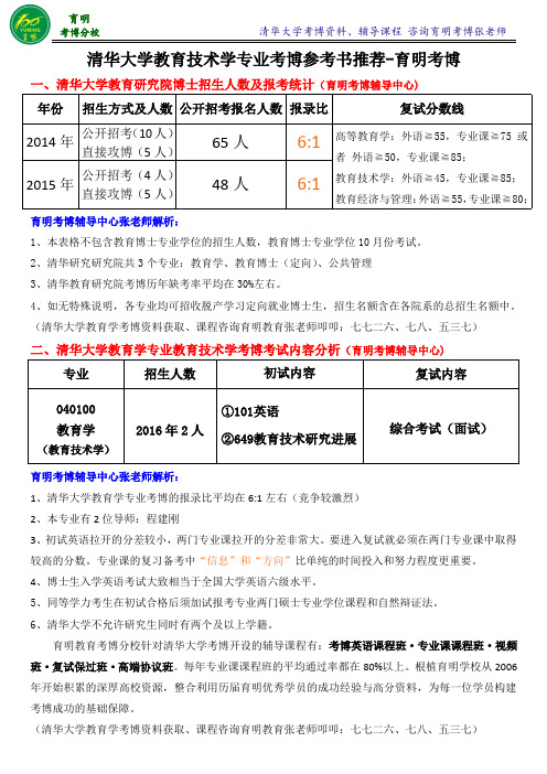 清华大学教育技术学专业考博真题分数线参考书-育明考博