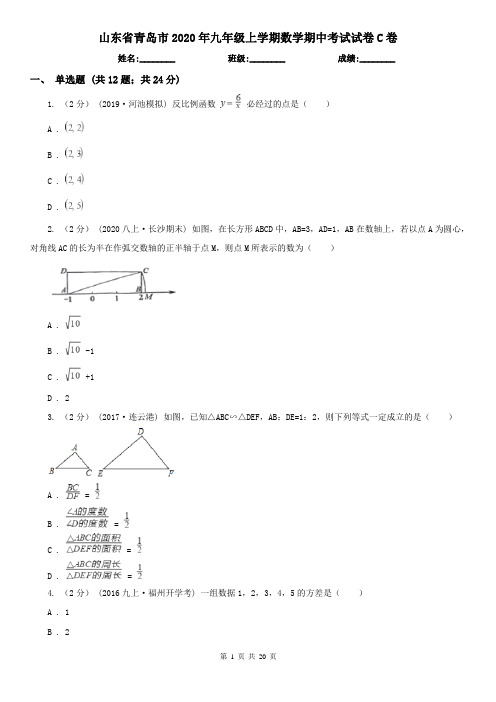 山东省青岛市2020年九年级上学期数学期中考试试卷C卷
