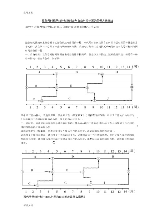 双代号时标网络计划清单总时差与自由时差计算地简便方法总结材料