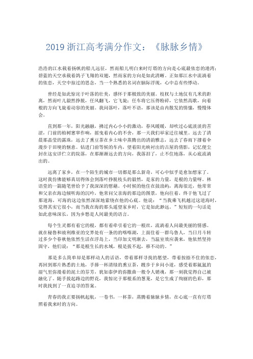 高中作文 2019浙江高考满分作文：《脉脉乡情》-精品