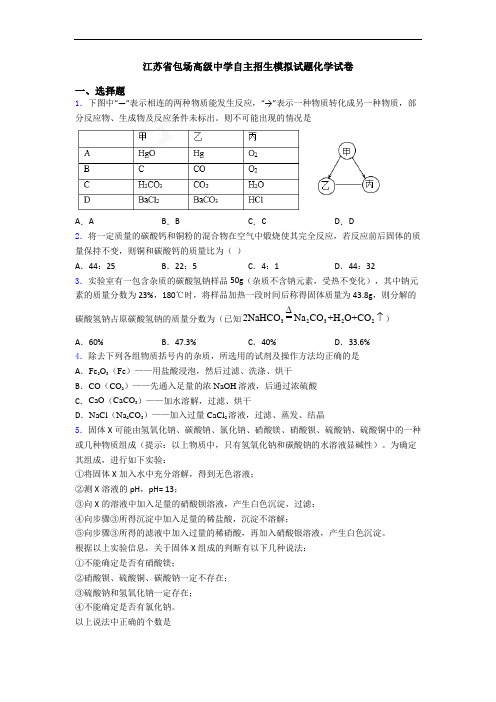 江苏省包场高级中学自主招生模拟试题化学试卷