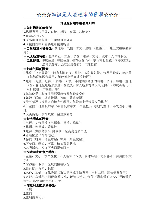 2017高考新课标高考地理答题模板
