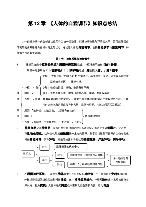 北师大版生物第12章-《人体的自我调节》知识点总结