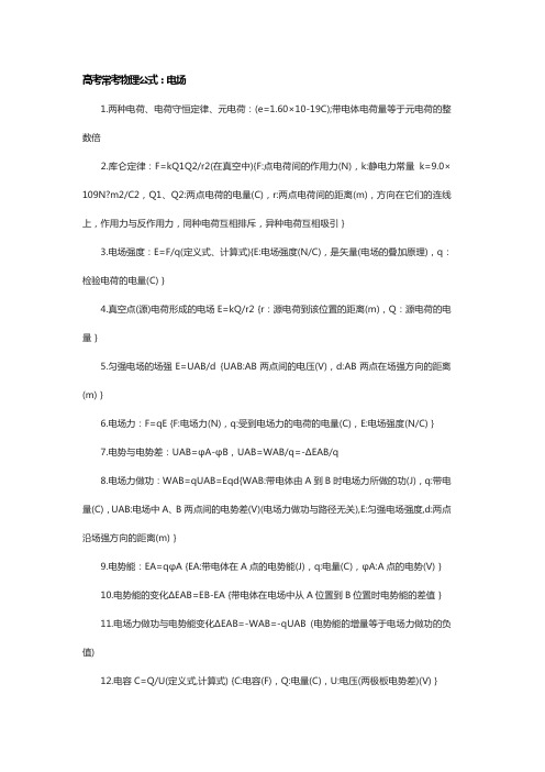 2021高考常考物理公式总结