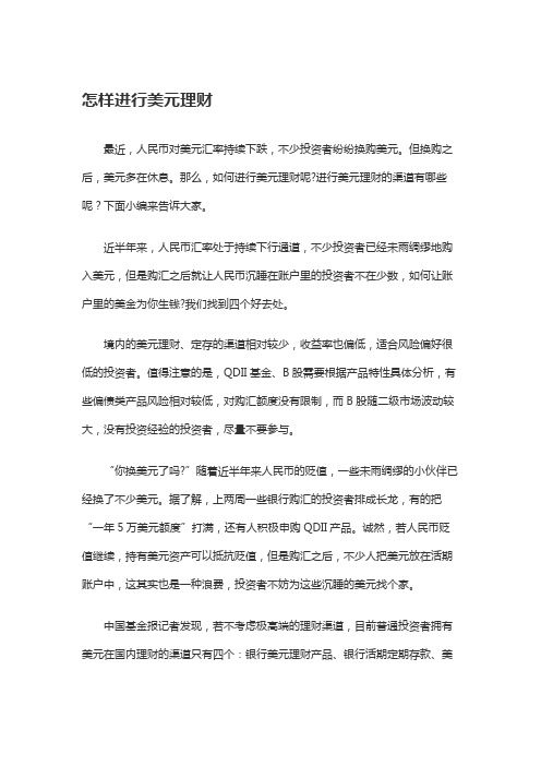 怎样进行美元理财