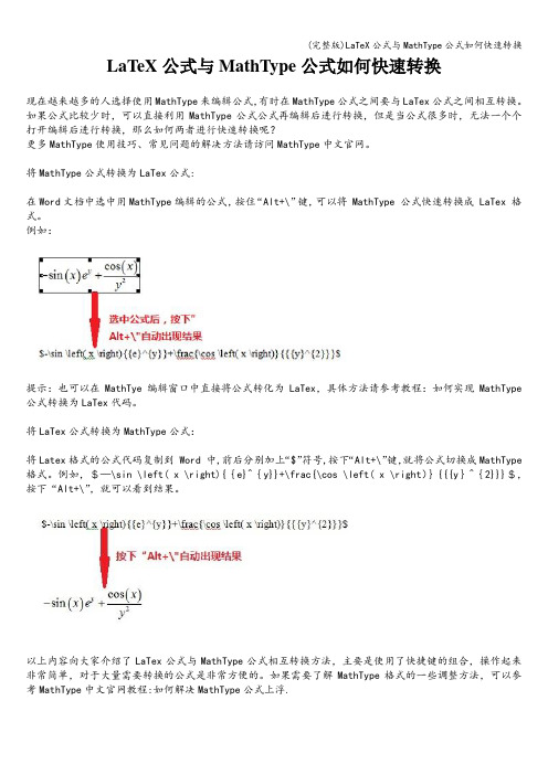(完整版)LaTeX公式与MathType公式如何快速转换