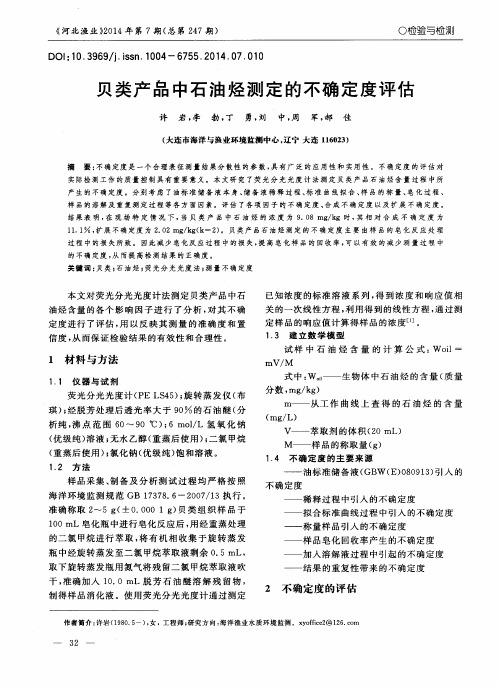 贝类产品中石油烃测定的不确定度评估