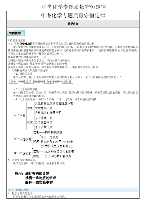 6中考化学专题质量守恒定律