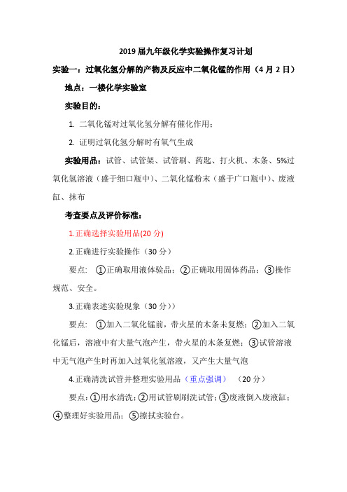 2019武汉市初中化学实验操作考试评分细则