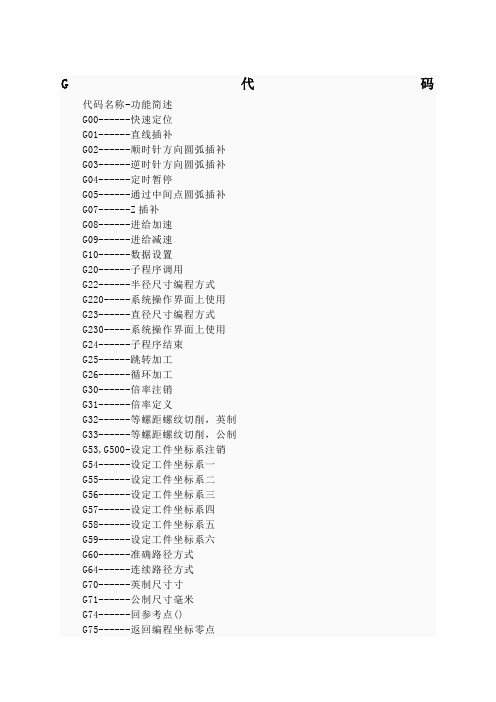 CNC及雕刻机常用G代码