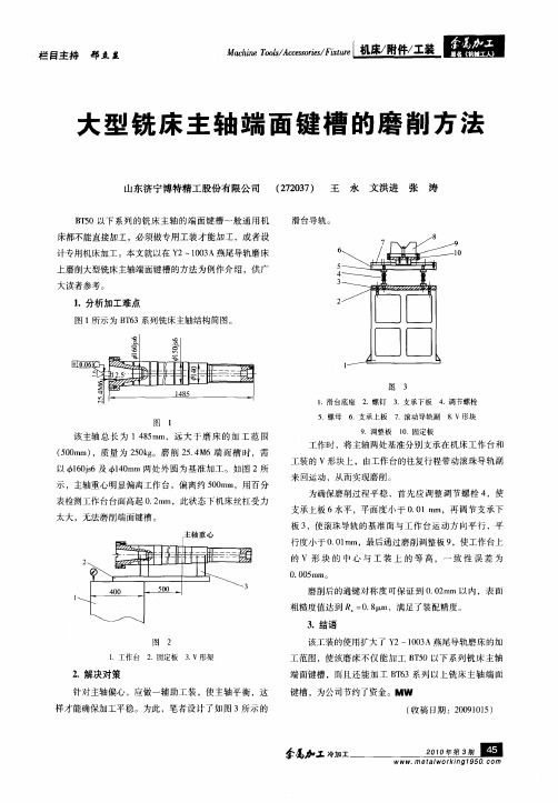 大型铣床主轴端面键槽的磨削方法