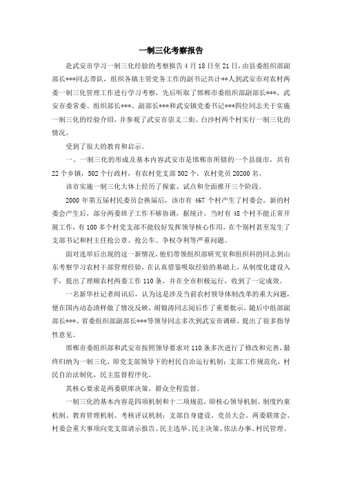 报告总结-一制三化考察报告 精品