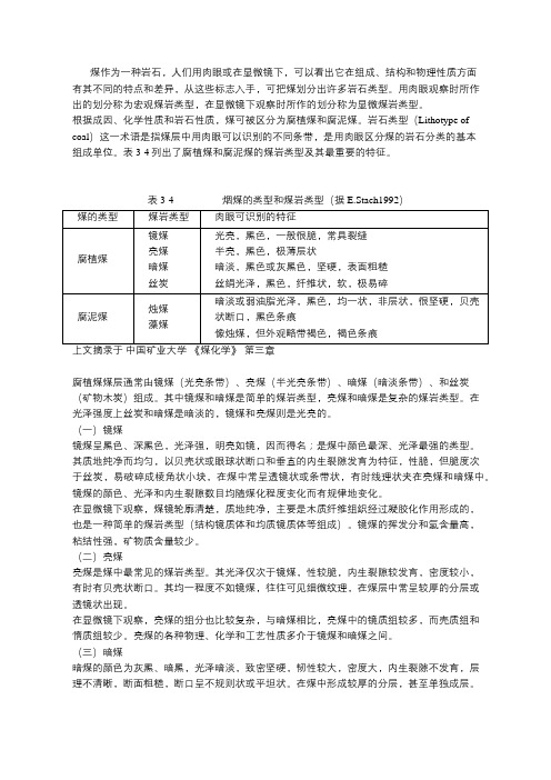 镜煤、亮煤、暗煤、丝炭区别