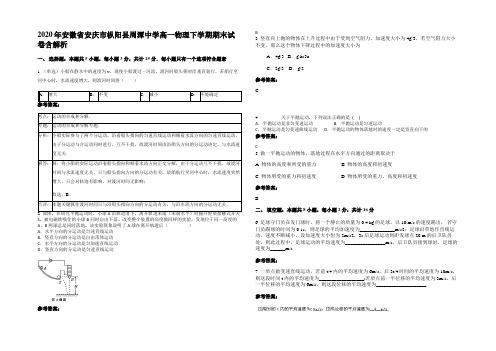 2020年安徽省安庆市枞阳县周潭中学高一物理下学期期末试卷含解析