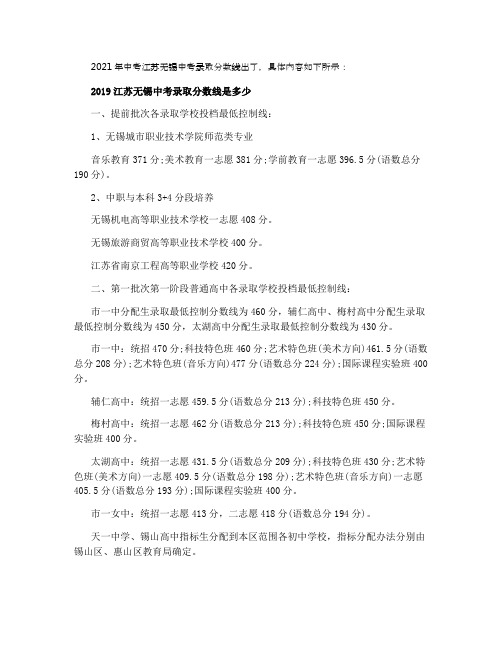 2021江苏无锡中考录取分数线 最低分数控制线是多