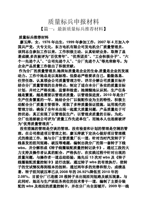 质量标兵申报材料