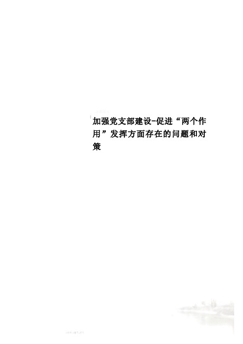 加强党支部建设-促进“两个作用”发挥方面存在的问题和对策