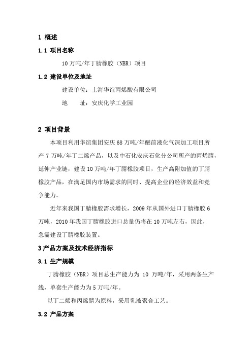 年产10万吨丁腈橡胶建设可行性研究报告