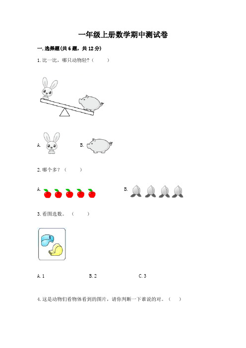 一年级上册数学期中测试卷(完整版)