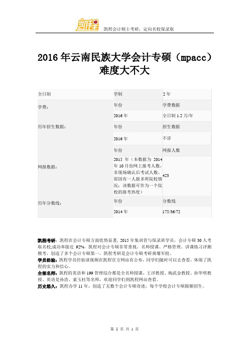 2016年云南民族大学会计专硕(mpacc)难度大不大