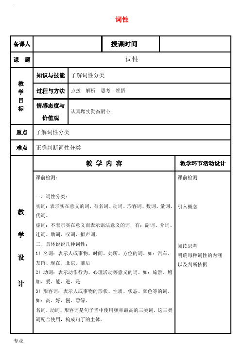 高中语文 第一单元 语法补习之词性教案 新人教版必修1-新人教版高一必修1语文教案