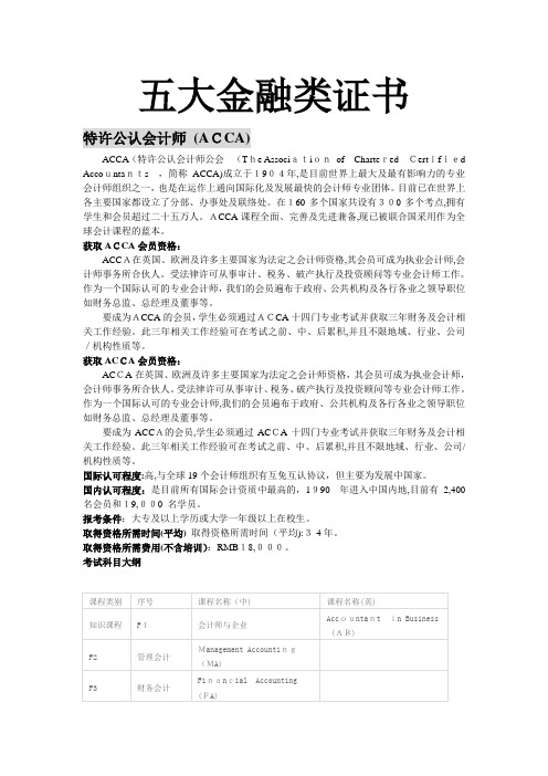 讲稿五大金融类证书