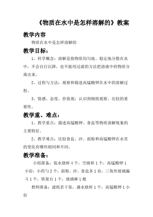 《物质在水中是怎样溶解的》优秀教案
